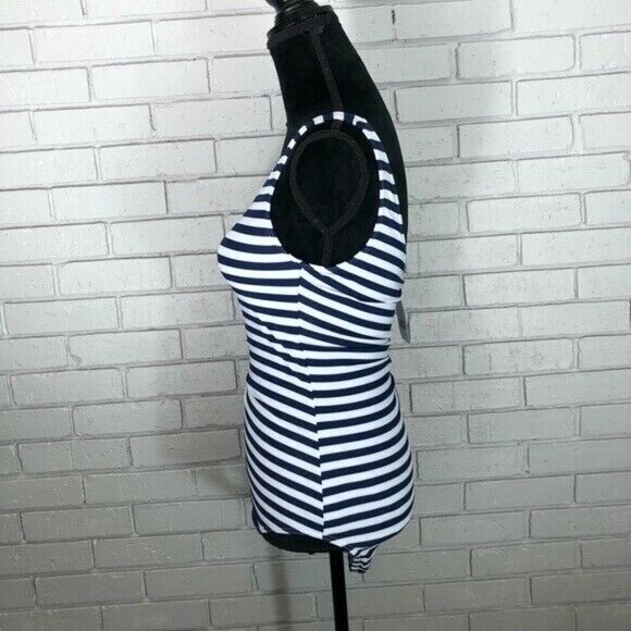 French Connection OneShoulder Navy Stripe Swimsuit - Picture 8 of 8